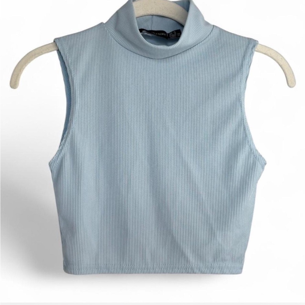 PrettyLittleThing Light Blue Ribbed Crop Top
